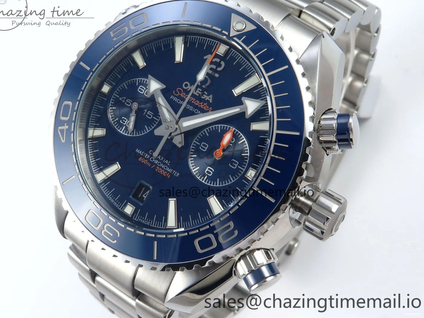 0319 Planet Ocean Master Chronometer 600M 45.5mm SS SCF 1:1 Best Edition Blue Bezel Blue Dial on SS Bracelet A9900 Super Clone Lightweight 7676